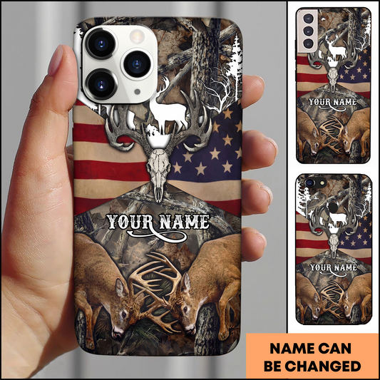 Joycorner Personalized Deer Skull American Flag Phone Case