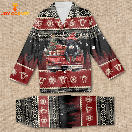 Joycorners Black Angus On Truck Christmas Pattern 3D Pajamas