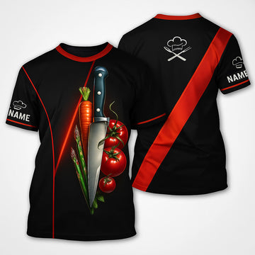 Joycorners Personalized Chef T Shirt - Knife & Vegetables Cooking Design MT2509