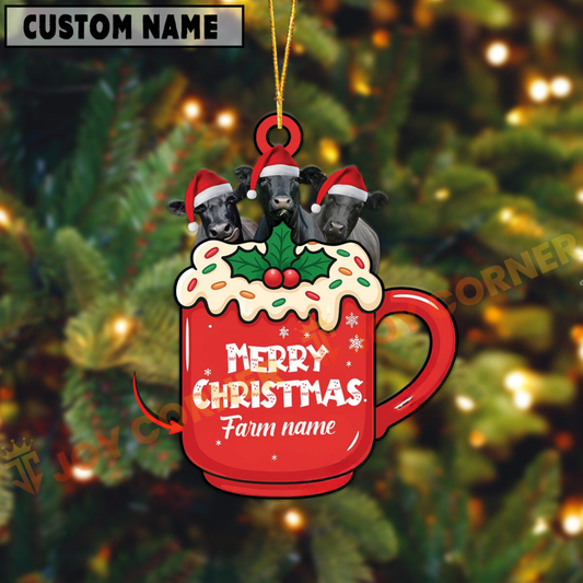 Joycorners Personalized Black Angus Merry Christmas Farm Mug Ornament