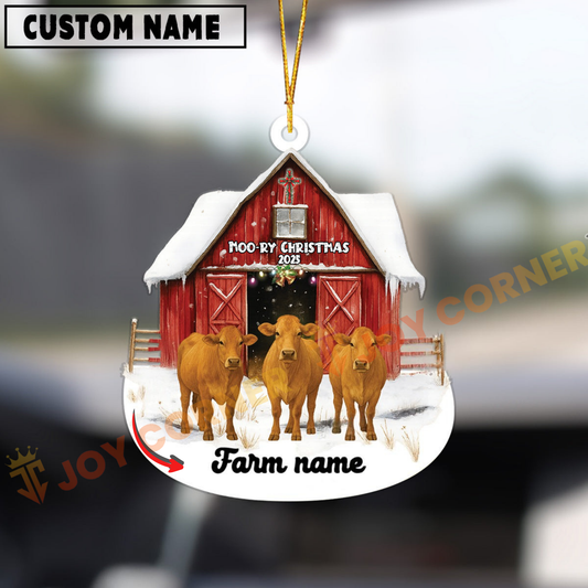 Joycorners Personalized Brahman Moo-ry Christmas Barn Acrylic Ornament