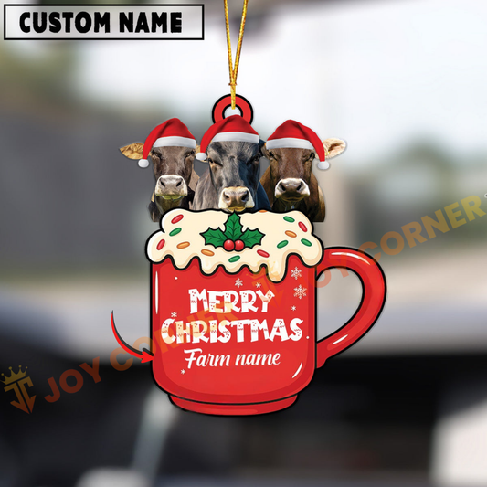 Joycorners Personalized Brown Swiss Merry Christmas Farm Mug Ornament