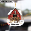 Joycorners Personalized Brown Swiss Moo-ry Christmas Barn Acrylic Ornament