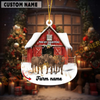 Joycorners Personalized Brown Swiss Moo-ry Christmas Barn Acrylic Ornament