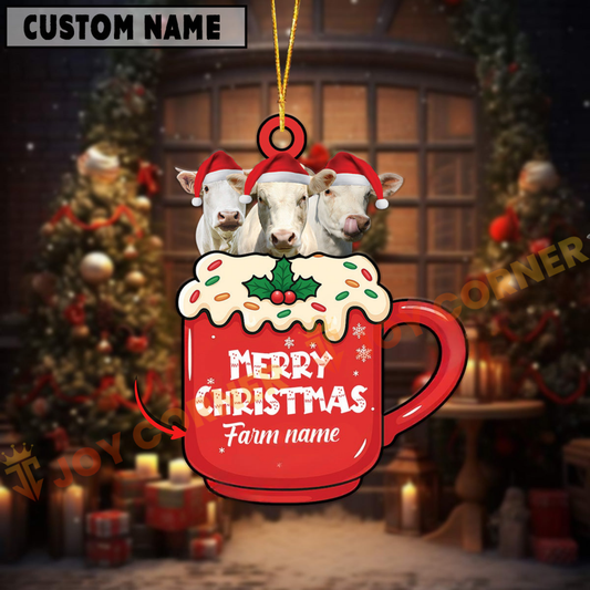 Joycorners Personalized Charolais Merry Christmas Farm Mug Ornament