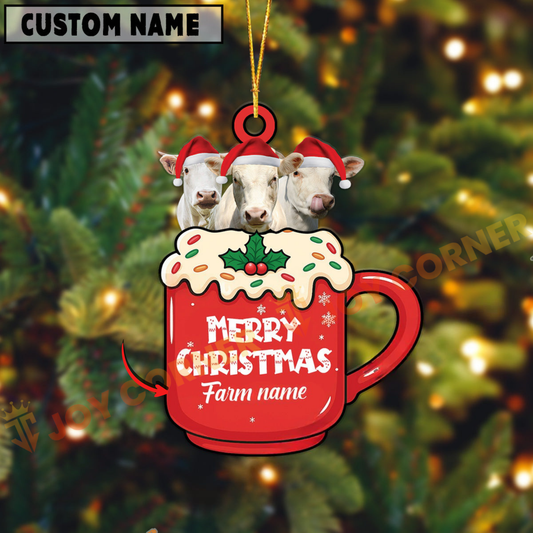 Joycorners Personalized Charolais Merry Christmas Farm Mug Ornament