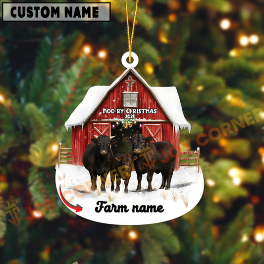 Joycorners Personalized Dexter Moo-ry Christmas Barn Acrylic Ornament