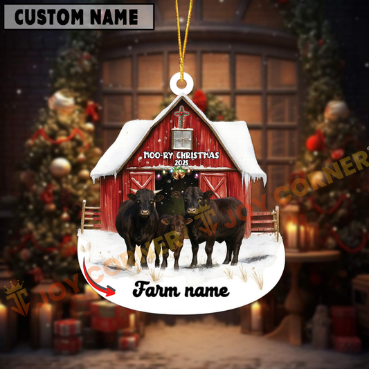 Joycorners Personalized Dexter Moo-ry Christmas Barn Acrylic Ornament