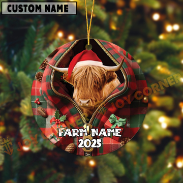 Joycorners Personalized Farm Name Merry Highland Farm Plaid Ornament