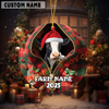Joycorners Personalized Farm Name Merry Holstein Farm Plaid Ornament