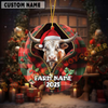 Joycorners Personalized Farm Name Merry Texas Long Horn Farm Plaid Ornament