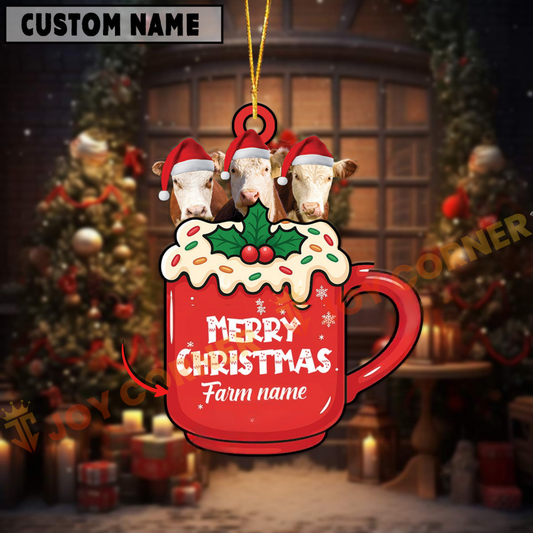 Joycorners Personalized Hereford Merry Christmas Farm Mug Ornament