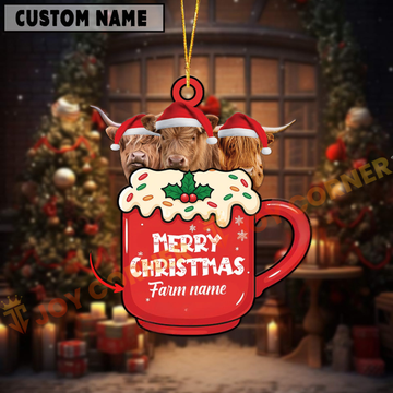 Joycorners Personalized Highland Merry Christmas Farm Mug Ornament
