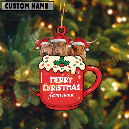 Joycorners Personalized Highland Merry Christmas Farm Mug Ornament