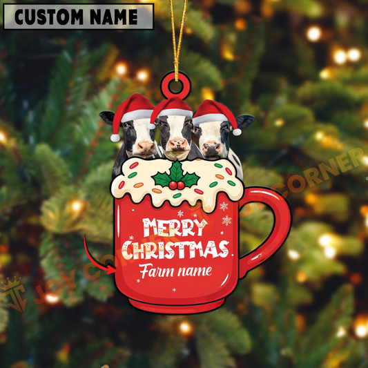 Joycorners Personalized Holstein Merry Christmas Farm Mug Ornament