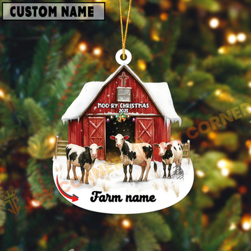 Joycorners Personalized Holstein Moo-ry Christmas Barn Acrylic Ornament