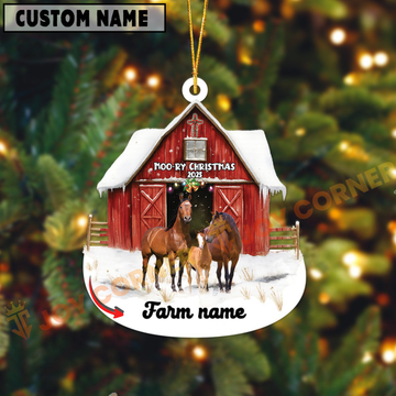 Joycorners Personalized Horse Moo-ry Christmas Barn Acrylic Ornament