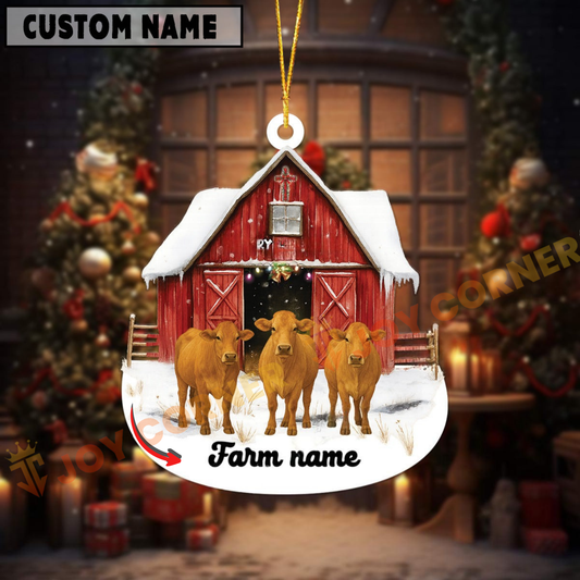 Joycorners Personalized Jersey Moo-ry Christmas Barn Acrylic Ornament