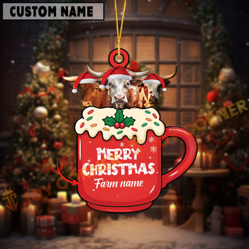 Joycorners Personalized Texas Long Horn Merry Christmas Farm Mug Ornament