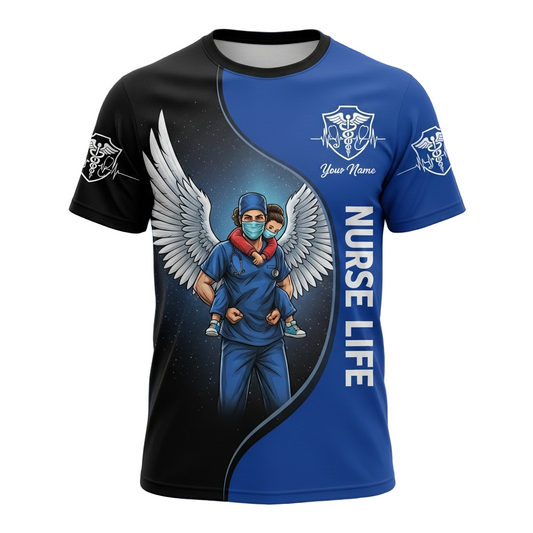Joycorners Personalized Nurse Life T-Shirt - Angel Wings & Child Healthcare Hero MT2509