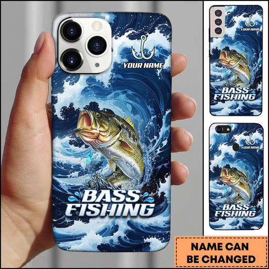 Joycorners Bass Fishing Blue Water Wave Premium Style Sport Personalized Name Phone Case