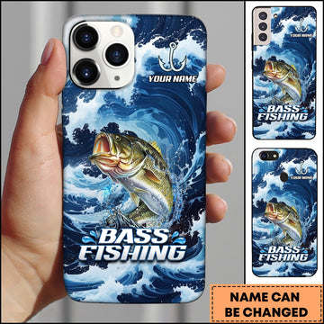 Joycorners Fishing Blue Water Wave Premium Style Sport Personalized Name Phone Case (8 Fish Species)