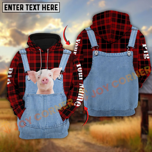 Joycorners Pig Red Jeans Pattern Personalized Name 3D Hoodie