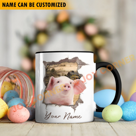 Joycorners Pig Funny Personalized Name Two Tone Mug