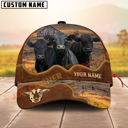 Joycorners Cattle Cow Farm Landscape Leather Curve Pattern Personalized Name 3D Cap (6 Breeds)