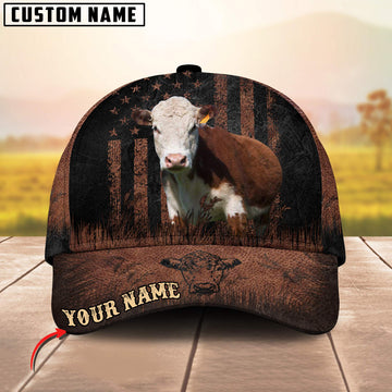 Joycorners Hereford Flag Pattern Customized Name Metal 3D Classic Cap