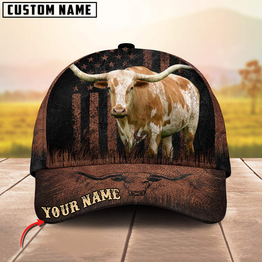 Joycorners Texas Longhorn Flag Pattern Customized Name Metal 3D Classic Cap