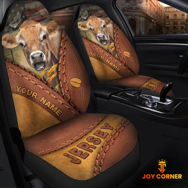 Joycorners Jersey Cattle Leather Pattern Customized Name Car Seat Cover Set