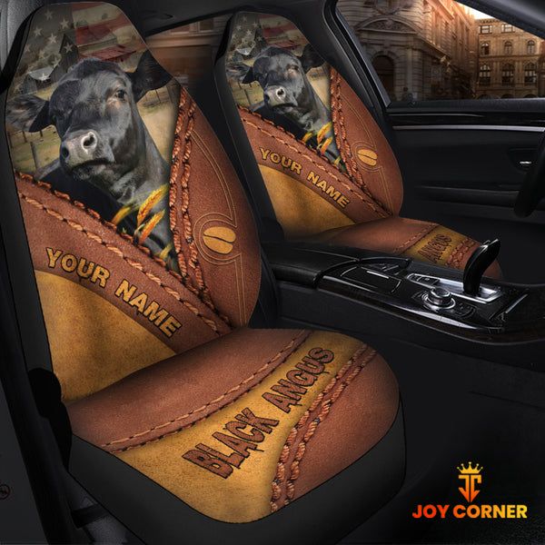 Joycorners Black Angus Leather Pattern Customized Name Car Seat Cover Set