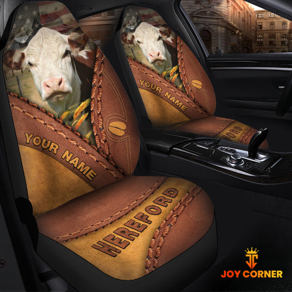 Joycorners Hereford Cattle Leather Pattern Customized Name Car Seat Cover Set
