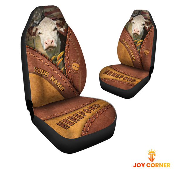 Joycorners Hereford Cattle Leather Pattern Customized Name Car Seat Cover Set