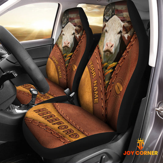 Joycorners Hereford Cattle Leather Pattern Customized Name Car Seat Cover Set