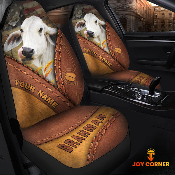 Joycorners Brahman Cattle Leather Pattern Customized Name Car Seat Cover Set