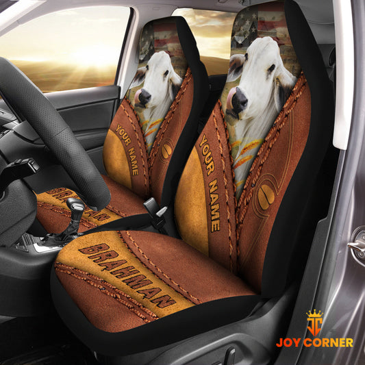 Joycorners Brahman Cattle Leather Pattern Customized Name Car Seat Cover Set