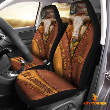 Joycorners Texas Longhorn Leather Pattern Customized Name Car Seat Cover Set