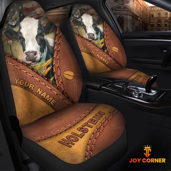 Joycorners Holstein Leather Pattern Customized Name Car Seat Cover Set