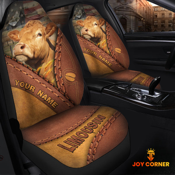 Joycorners Limousin Cattle Leather Pattern Customized Name Car Seat Cover Set
