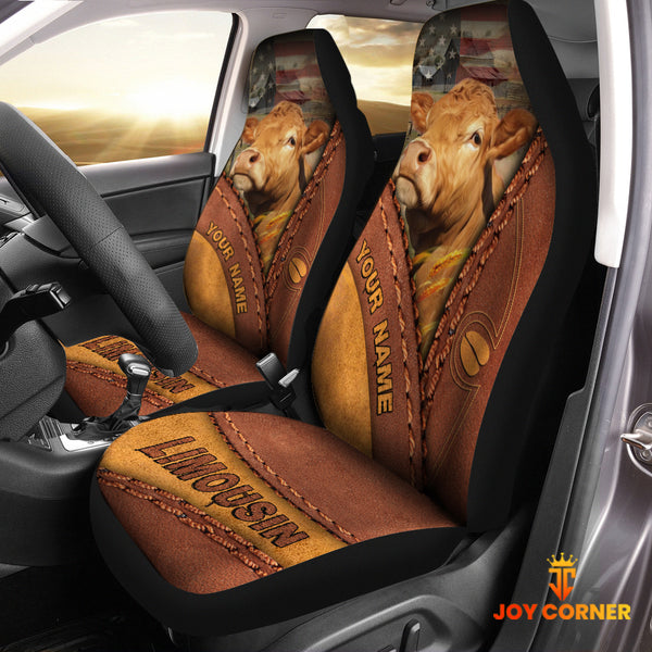 Joycorners Limousin Cattle Leather Pattern Customized Name Car Seat Cover Set
