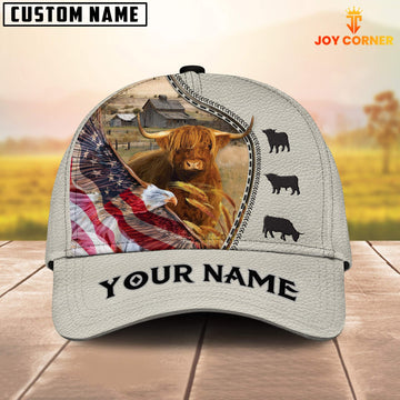 Joy Corners Highland Cattle Eagle US Flag Leather Pattern Customized 3D Cap