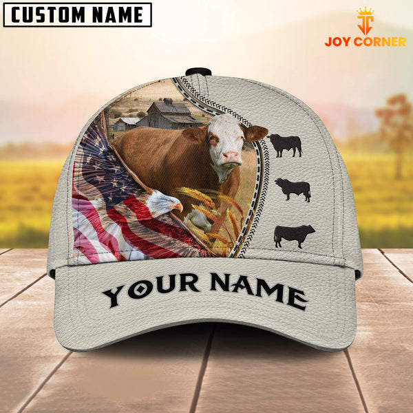 Joy Corners Simmental Eagle US Flag Leather Pattern Customized 3D Cap