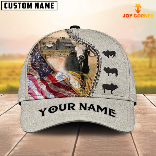 Joy Corners Brahman Cattle Eagle US Flag Leather Pattern Customized 3D Cap