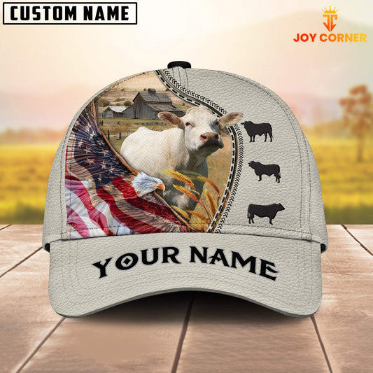 Joy Corners Charolais Eagle US Flag Leather Pattern Customized 3D Cap