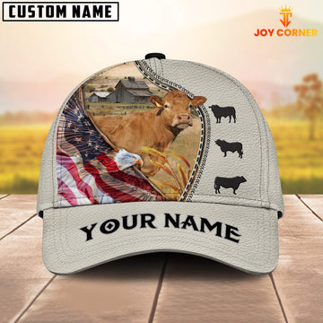 Joy Corners Limousin Eagle US Flag Leather Pattern Customized 3D Cap