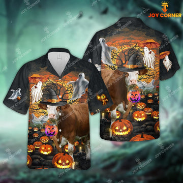 Joy Corner Simmental Halloween 3D Hawaiian Shirt