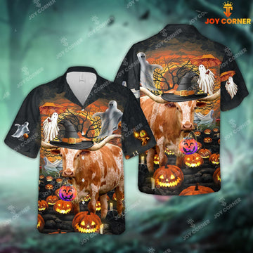 Joy Corner Texas Longhorn Halloween 3D Hawaiian Shirt