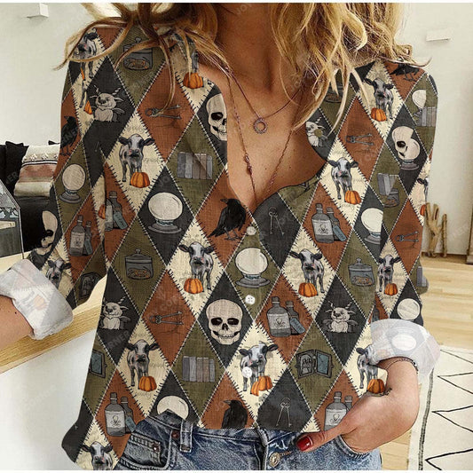 Joy Corner Holstein Halloween Pattern Casual Shirt